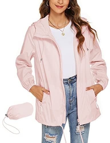 Rapbin Women's Raincoats Waterproof Thin Packable Rain Jacket Trench Coat