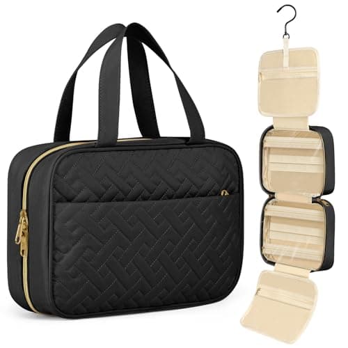 OSDUE Hanging Toiletry Bag, Large Capacity Wash Bag for Women, Waterproof Travel Toiletry Bags with Hanging Hook Makeup Cosmetic Bags for Travel Size Accessories (B-Black)
