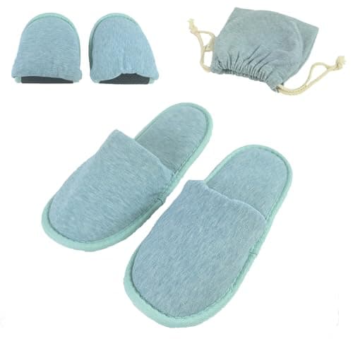 Travel Slipper for Women and Men with Storage Bag, 1 Pair Outdoor Foldable Portable Non-Disposable Spa Slippers (Light Green, L, UK Footwear Size System, Adult, Men, Numeric Range, Medium, 6, 9)