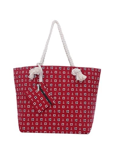 DonDon Large Beach bag for women with zip Waterproof Pool bag tote beach bags Beach-Maritime Design Red