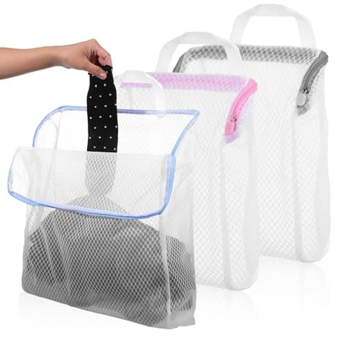 3 Pack 3D Mesh Laundry Bags with Hanging Handles, Durable Zippered Wash Bags for Washing Machine, Mesh Hanging Laundry Bags for Clothes Delicates Lingerie
