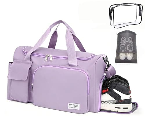 Sports Gym Bag Duffle Bag with Shoes Compartment & Wet Pocket,Weekend Travel Bag Overnight Bag for Women and Men Lightweight Holdall Hospital Overnight Bag - Weekend Bags, Hand Luggage Bag (Purple)