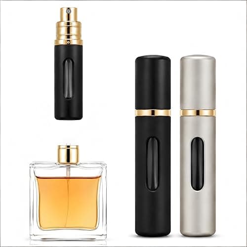 Refillable Perfume Atomiser, 8ml 2 Pack Travel Perfume Bottle, Portable Mini Spray Bottle with Visible Window, Leak Proof Fine Mist TSA Approved Refillable Bottle for Women Men, Black & golden