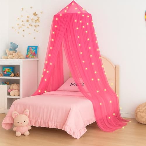 Vicloon Bed Canopy, Mosquito Net for Single Beds, Princess Canopy, Round Dome Hanging Bed Curtains for Girls Room Decor (Pink)