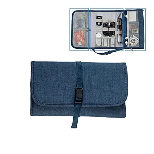 Folded Travel Organizer Electronics Bag,Reel bag,Electronics Accessories Carry Pouch,Travel Gadget Storage bag for Cable,SD Cards,Charger,USB-Teal