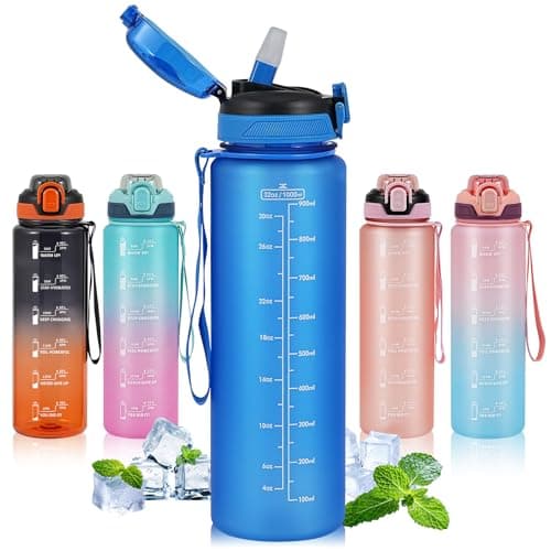 SEASEVEN Sports 1L Water Bottle with Straw for Gym,Office(Blue)