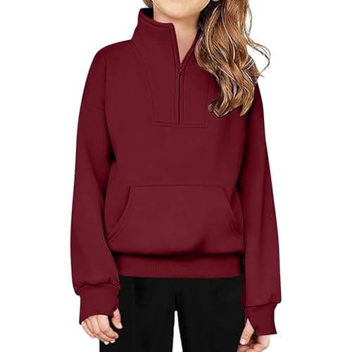XMWSPO Girls Fleece Thermal Tops,Quarter Zip Jumper with Thumb Hole,Travel