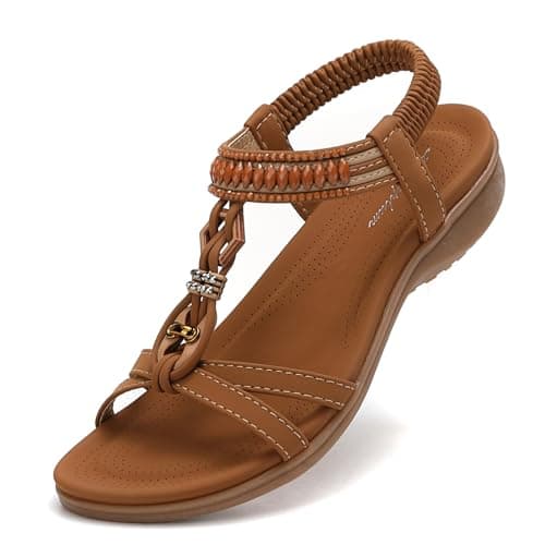 Littleplum Womens Flat Sandals Ladies Summer Beach Sandals with Elastic Back Strap(Brown,41EU)