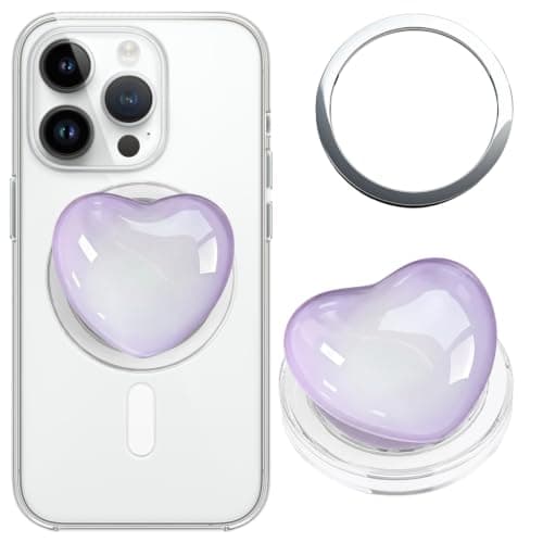Magnetic Phone Grip, Purple Heart Pop Socket with Metal Ring Detachable Expandable Kickstand Ring Holder for Magsafe Adjustable Hand Holder Compatible with iPhone Smartphones E-readers
