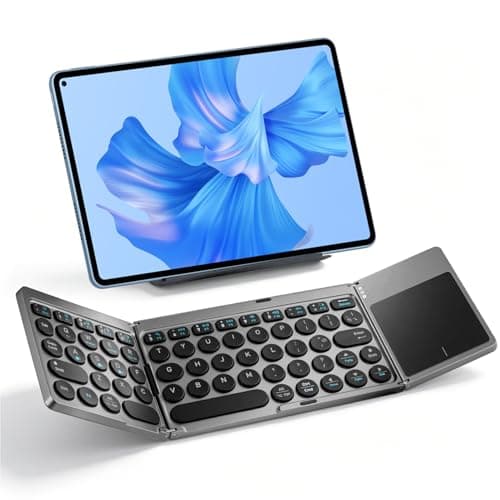 Jeifhxu Foldable Bluetooth Keyboard with Touchpad, Portable Travel Wireless Mini Folding Keyboard with Trackpad – Rechargeable Pocket Size Keyboard for iPad, Android, iOS, Windows, PC with PU Cover