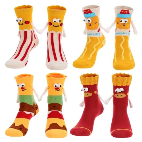 Zuimei 4Pcs Fun Food Themed Magnetic Socks Soft Cotton Mid-Calf Socks