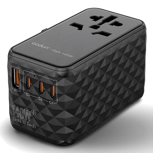 ocdun 140W GaN III Universal Travel Adapter, Black
