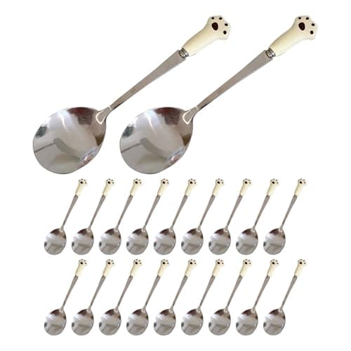 Parliky 20PCS Stainless Steel Pet Food Spoon with Cute Cat Design Ergonomic Scoop for Dogs Cats Precise Wet Dry Food Travel-friendly Feeding Utensils for Puppy Kitten