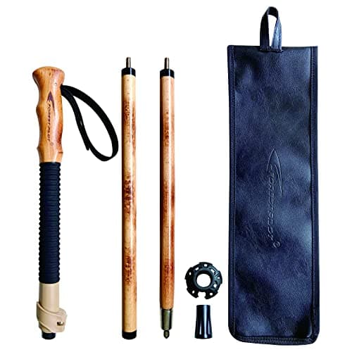FOREST PILOT Trekking Poles- 1-pc Pack - Adjustable Hiking or Walking Stick –Strong, Natural Beech wood - Quick Adjust Flip-Lock - Beech wood Grip, Leather Strap (Black)