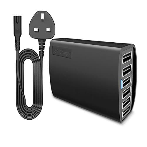 60W Multiport USB Charger Station 6-port Multi-Port Desktop USB Charging Hub High Speed Travel Wall Charger with iSmart Technology for Smartphone Tablets and More