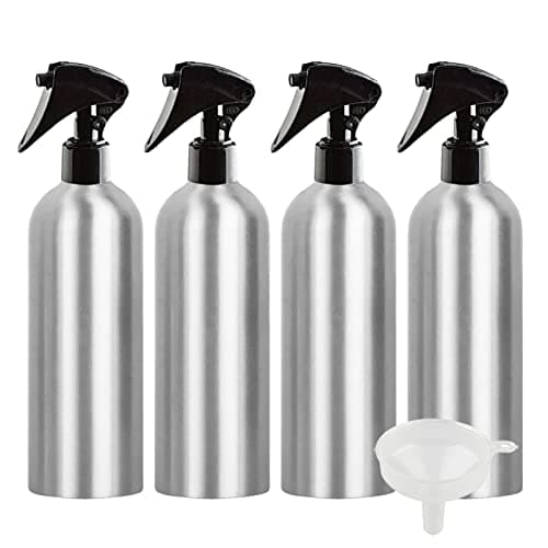 ZEOABSY Pack of 4 Empty 500ml Refillable Spray Bottles, 500 ml Aluminum Misting Bottles with Black Trigger Sprayer for Cleaning, Gardening, Travel Beauty, Barber Shop Essential + 1 x Funnel