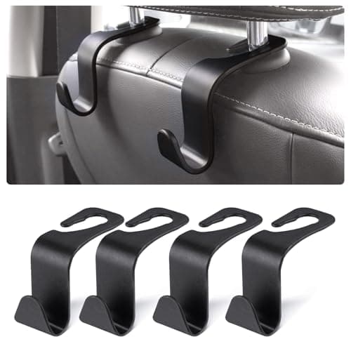 URAQT Auto Hooks, 4 Pack Car Storage Hooks Back Seat Headrest Hanger, Universal Car Handbag Hooks, Multifunctional Heavy Duty Storage Hooks for Auto Backseat