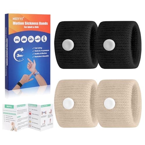 Travel Sickness Bands Pregnancy Nausea Relief Morning Sickness Relief Sea Sickness Anti Nausea Wristband Acupressure Nausea Relief Band Motion Sickness Bracelets for Cruise-Black+Camel-2 Pairs