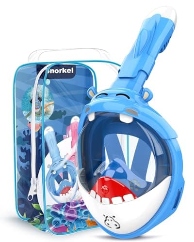 Dancial Snorkel Mask for Kids, 180° Panoramic View Full Face Diving Mask Free Breathing Snorkeling Mask, Safe, Anti-Fog, Anti-Leak Snorkel Set, Dry Top Swimming Mask Gift for Kids 4-12 Blue