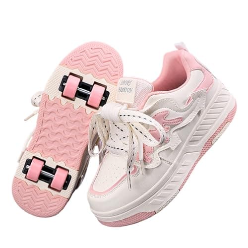 Surwin Fashion Sports Roller Skates,Roller Skates for Girls Boys, 2 in 1 Kids Rollerskates,Student Detachable Teenagers Retractable Roller Shoes,Shoes with Wheels,for Outdoor Walking (Pink,3)
