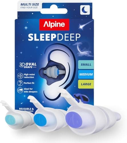 Alpine SleepDeep Earplugs for Sleep, Reusable, 3-Pack (S, M, L), 27 SNR