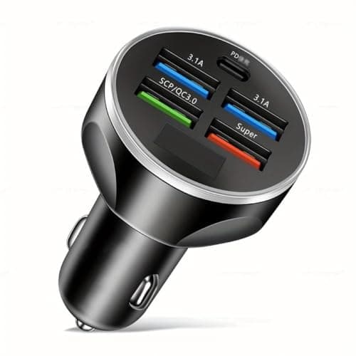 USB CAR CHARGER 5 Multi Port Car Charger 66W Super Fast Charger (4 type A Inputs/ 1 PD Input) For iphone 11/12/13/14/15 Samsung S21, S22, S23 & Google Pixel