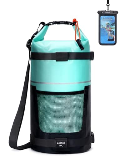 ECOHUB Waterproof Dry Bag for Women Men, 10L Roll Top Lightweight Dry Storage Bag Backpack for Kayaking Boating Swimming Canoeing Fishing with Waterproof Phone Case, Mint Green