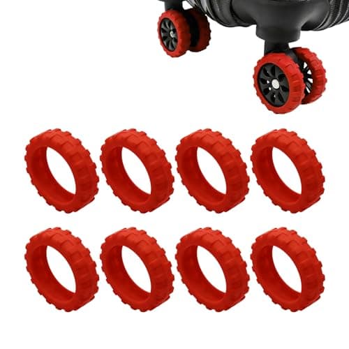 PureSphere 8 Pack Silicone Luggage Wheel Protectors, Red Anti-Scratch