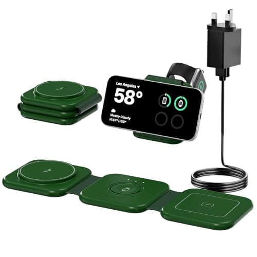 15W Charging Station for Apple Multiple Devices: Foldable 3 in 1 Magnetic Wireless Charger-Qi2 Fast Travel Charging Pad for iPhone Air 17 16 15 14 13 12 Pro Max, Watch-Slim, Forest Green