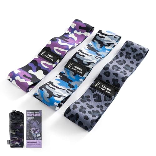 Phoenix Fitness Fabric Resistance Bands - Set of 3 Non-Slip Exercise Bands for Women and Men - Home Gym Workout Bands for Yoga, Pilates & Fitness with Carry Bag & Exercise Guide (Camouflage)