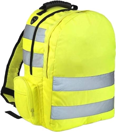Hi Vis Backpack – High Visibility Reflective Safety Rucksack for Work, Cycling, Hiking & School | Lightweight, Padded Straps, Large Compartment & Side Pockets – Yellow Bag