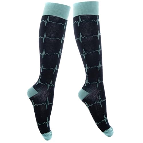 FITLEGS - Everyday Life Compression Socks - 14-17mmHg, Medium, Navy/Aqua