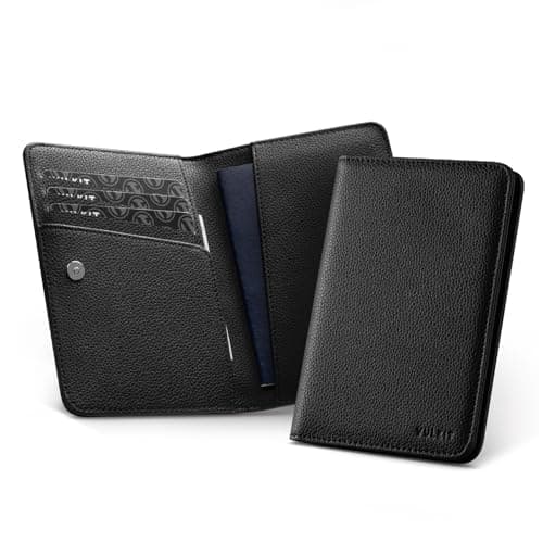 VULKIT Leather RFID Blocking Travel Wallet - Organiser with Passport Holder, Business & Credit Card Slots, Boarding Pass Pocket
