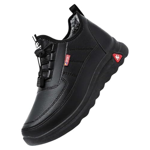 Walking Ankle Boots For Women Uk Lace Up, Waterproof Wool Lined Leather Orthopaedic Snow Boots,Womens Platform Winter Snowshoes,Cold-Resistant Walking Shoes For Middle Age And Elderly