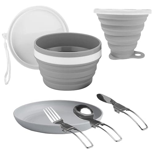 HAAYATT Camping Mess Kit – Collapsible Silicone Bowl, Plate & Cup Set with Spork, 6-Piece Foldable Lightweight Microwave-Safe Travel Dinnerware for Hiking, Camping & Picnics
