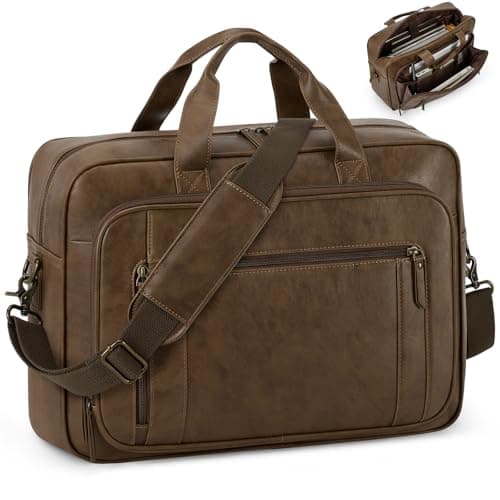 RAINSMORE 16 Inch Laptop Messenger Bag for Men, PU Leather Work Briefcase