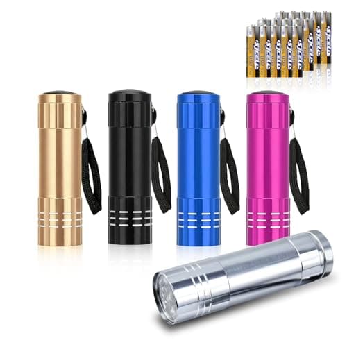 flintronic 5 Pack LED Small Torch, Small Pocket Flashlight with 9 LEDs, Aluminium Torches, with Lanyard, Super Bright, for Adult Camping Hiking Outdoor Gifts, Batteries Included