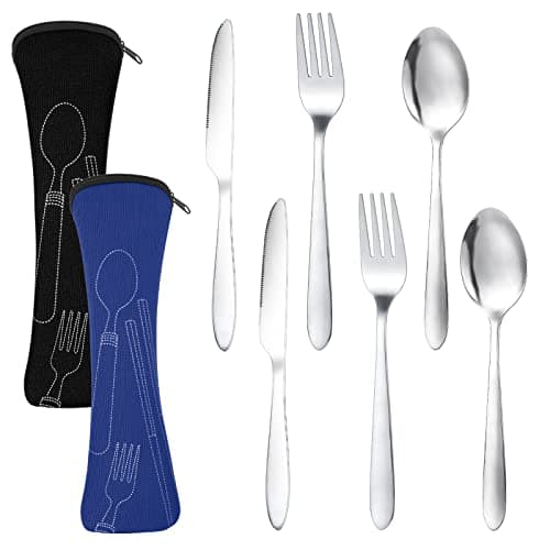Dacitiery 2 Set Camping Cutlery, Stainless Steel Knife Fork Spoon with Bag
