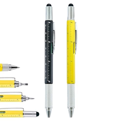 RLMVGBX 6 in 1 Multi Tool Pen, 2 Pcs, Aluminium, Black and Yellow