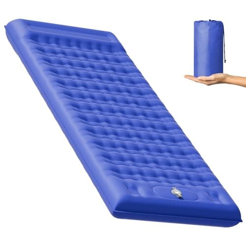 MAMBAKOTR Camping Air Bed 12-15CM Extra Thick, Reinforced Support Structure with Built-in Foot Pump and Pillow Portable Camping Sleeping Mat Air Mattress for Tent Backpacking Hiking Travel Blue Single