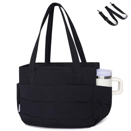NOL Natural Organic Lifestyle Lunch Bag for Women, 13L Large Insulated Thermal Tote with Adjustable Shoulder Strap, Quilted Leakproof Cooler Bag for Work Office Picnic Travel Daily Commute, Black