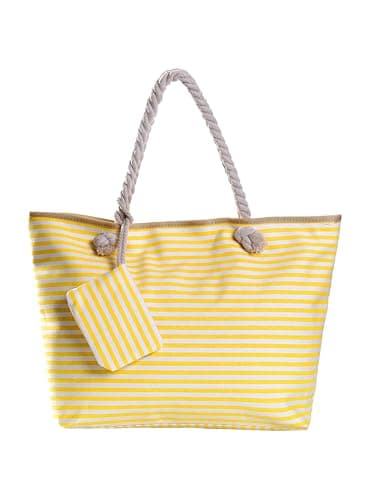 DonDon Large Beach Bag for Women with Zip Waterproof Pool Bag Holiday Bag Maritime Stripes Yellow White