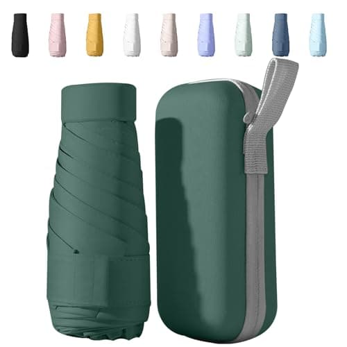 Sykerout Compact Travel Umbrella - Lightweight, Windproof, UV Protection, with Capsule Case, Perfect for Women's Handbags (Dark green)