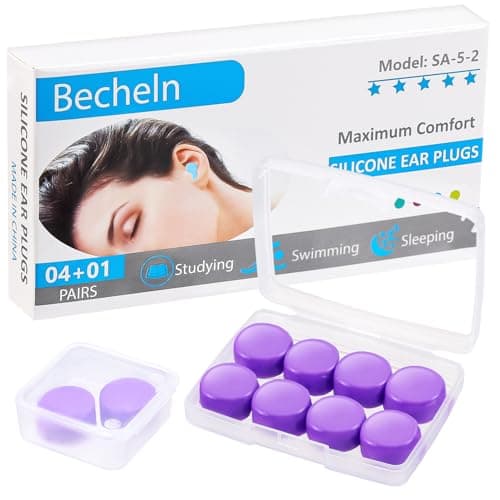 Becheln Reusable Silicone Ear Plugs, Waterproof Noise Cancelling EarPlugs for Sleeping, Mowing, Swimming, Airplanes, Concerts