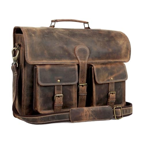 Leather briefcase 18 inch laptop messenger bag for men and women best satchel office bag by KPL