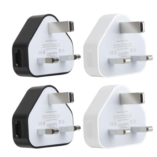 USB Plug Adapter UK 3 Pin Wall Charger, 4 Pack Black & White Compact