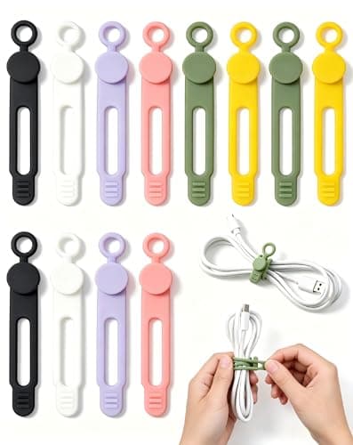 12 Pack Cable Ties Silicone Reusable Cable Straps for Desk Management