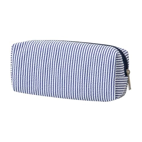 Pencil Case for Girls, Seersucker Striped Pen Bag Aesthetic Cute Stationery Pouch Large Capacity Multifunctional Design for Travel Storage