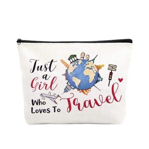 Travel Makeup Bag Gifts for Travellers Best Friend Birthday Christmas Gifts for Travelling Travel Toiletry Bag for Girls Women Just A Girl Who Loves to Travel Bag Pouch for Daughter Sister
