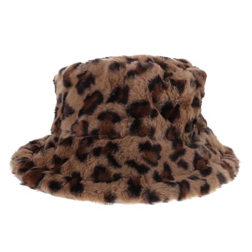 Abaodam Plush Warm Bucket Hat for Women, Leopard Print Fisherman Cap, Medium Size 56-58cm, Autumn Winter Travel Accessory Brown
